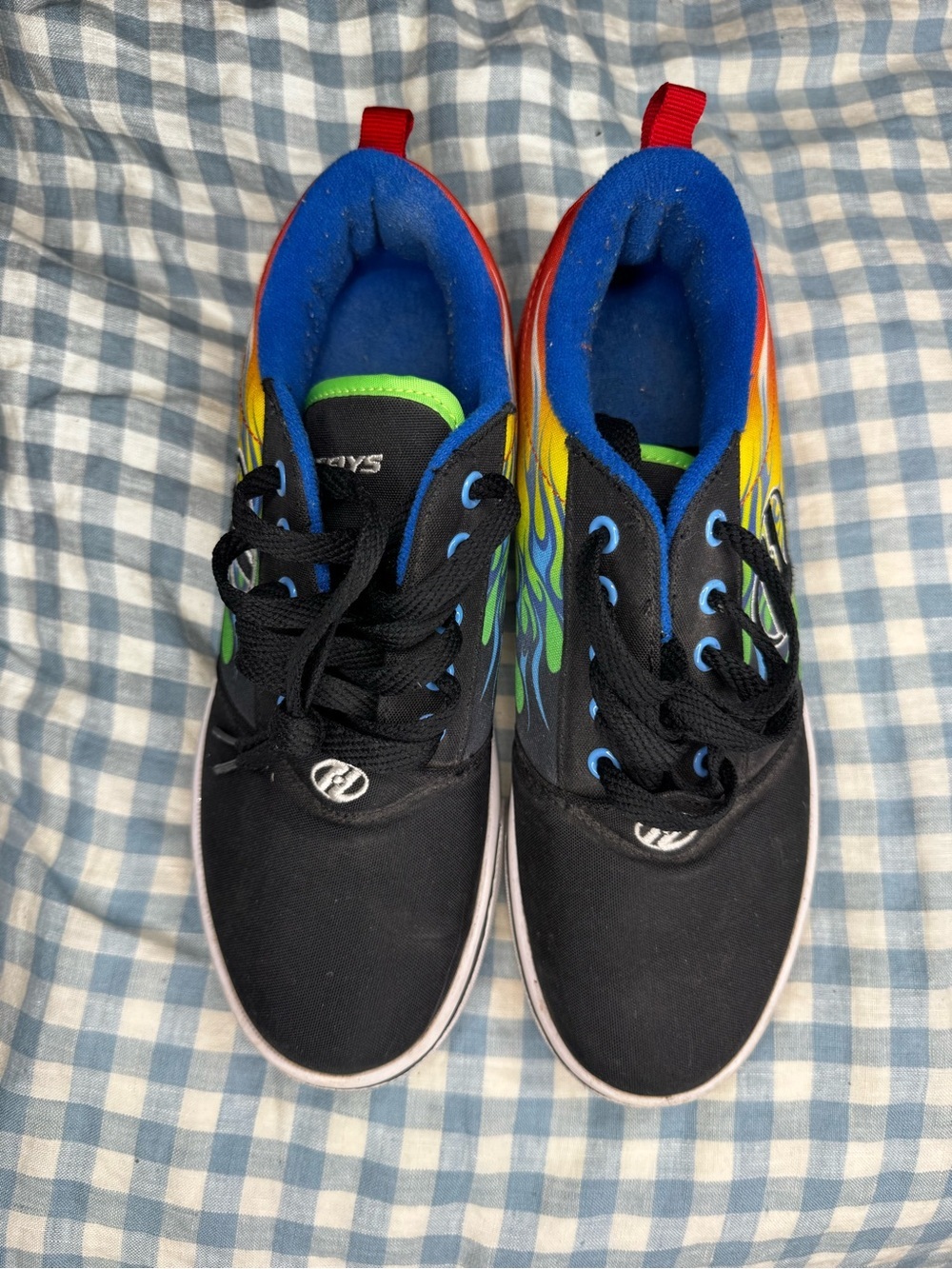 Heelys Black Skate Sneakers with Blue, Green & Yellow Flames